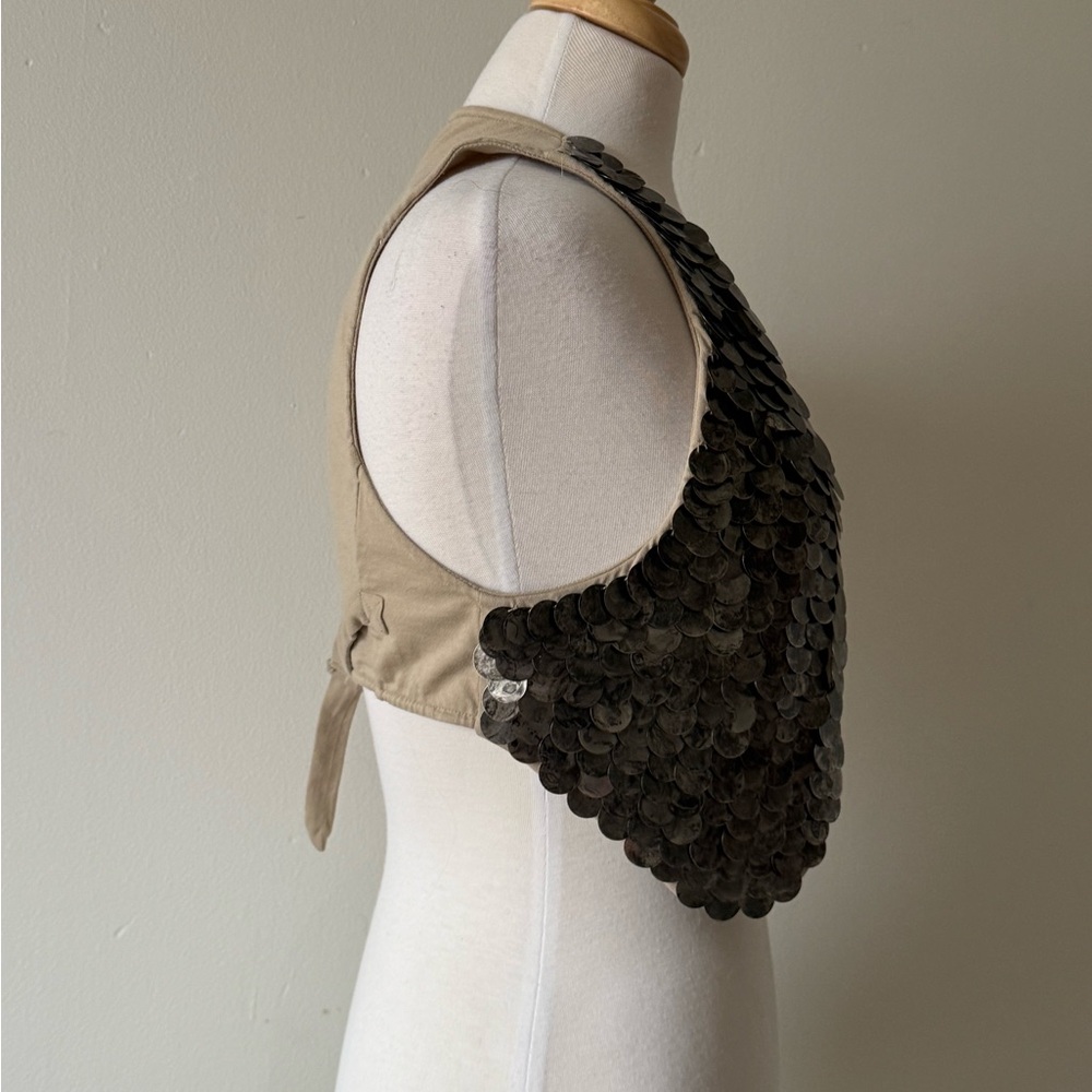 Top Shop Kate Moss Silver Sequin Coin Vest Open Front Festival Statement Top - Picture 6 of 11